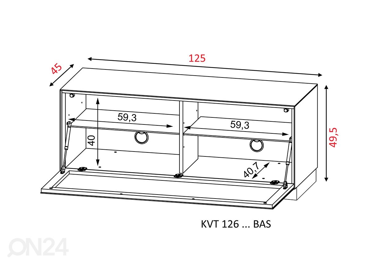 Tv-alus ratastel Venti 125 cm suurendatud