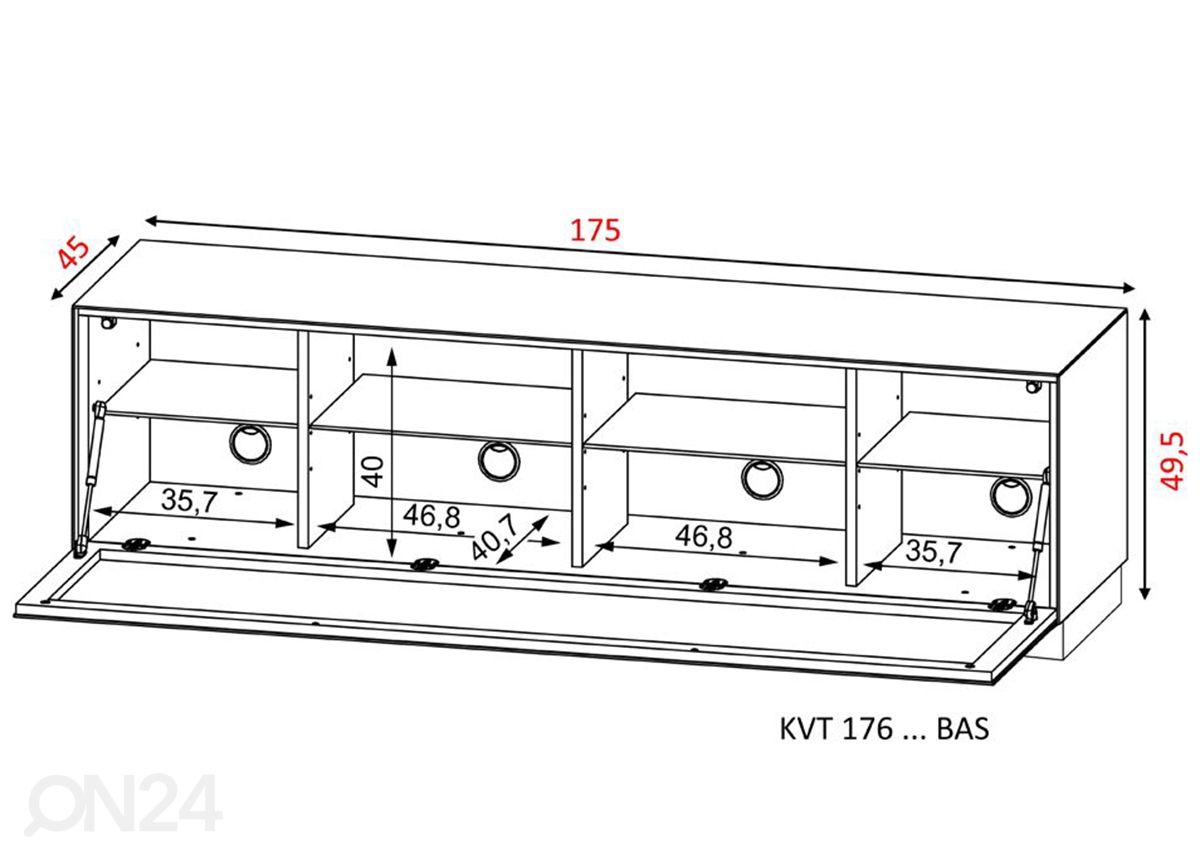 Tv-alus ratastel Venti 175 cm suurendatud