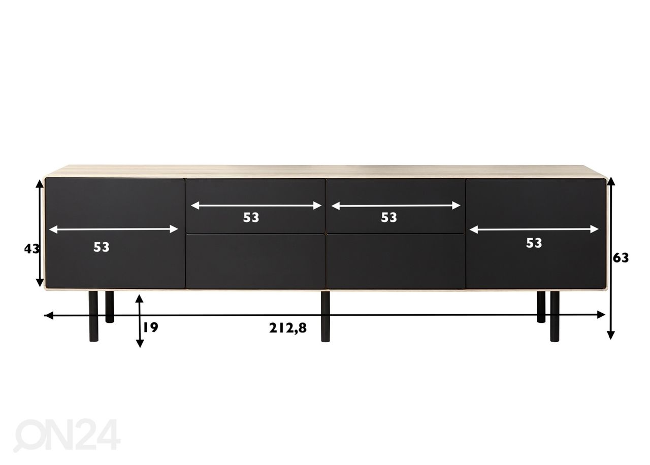 TV-alus Tokyo 213 cm, valge õli suurendatud