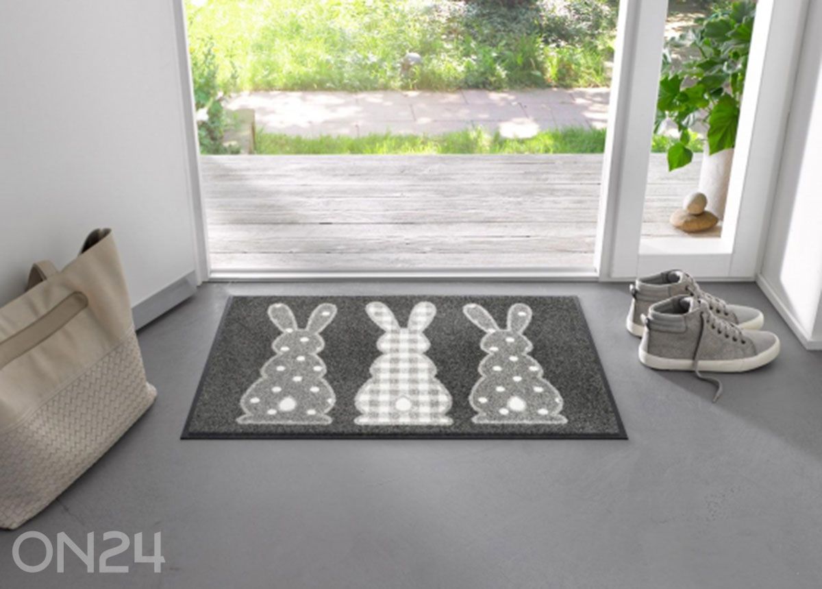 Uksematt Bunny Trio 50x75 cm suurendatud