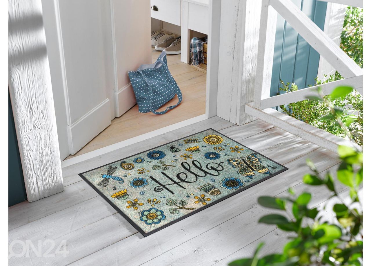 Uksematt Hello Flowers 50x75 cm suurendatud