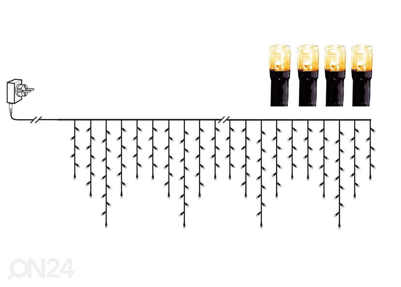 Valguskett Icicle golden LED, 590 cm suurendatud