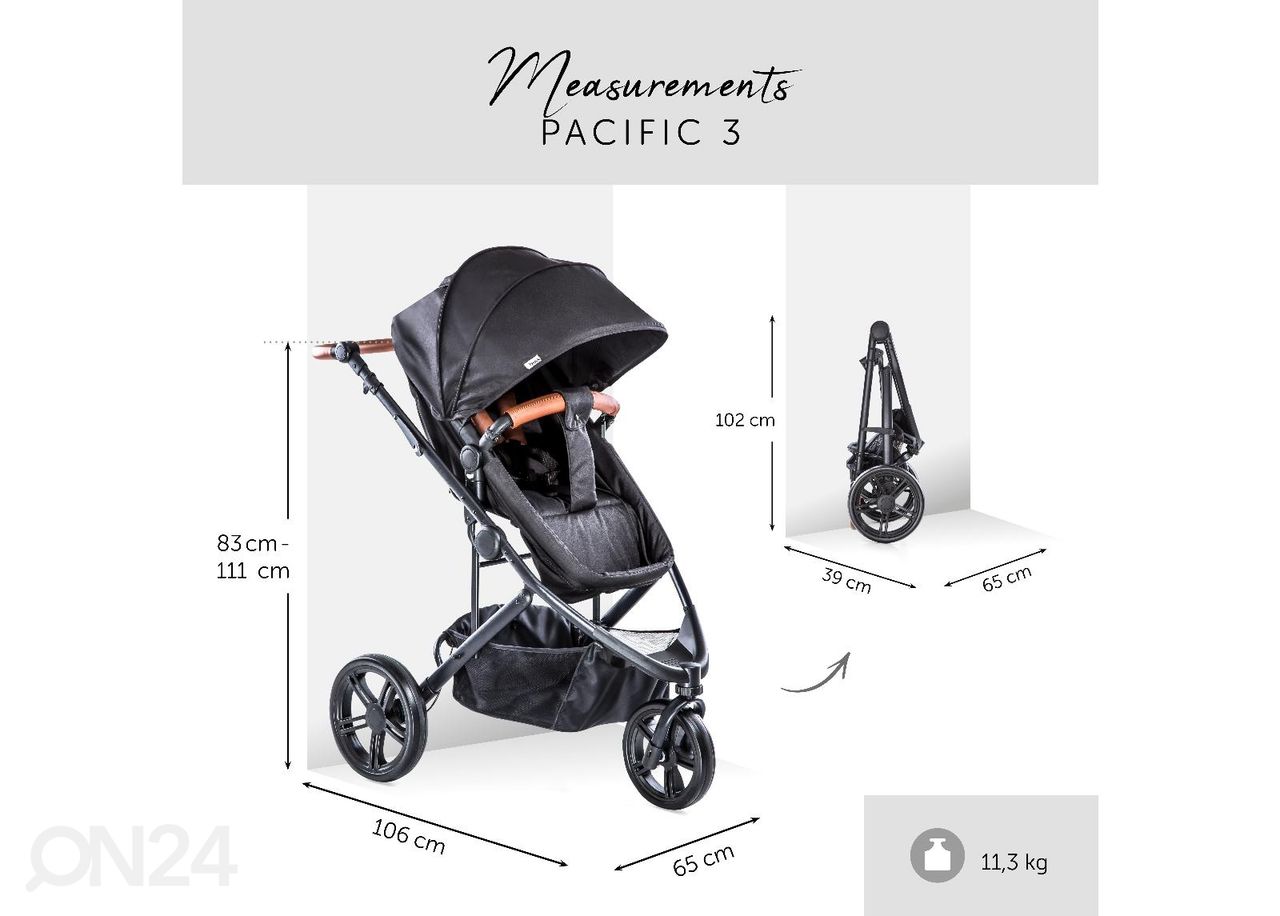 Vankrikomplekt Hauck Essential Pacific 3 Shop N Drive Caviar suurendatud