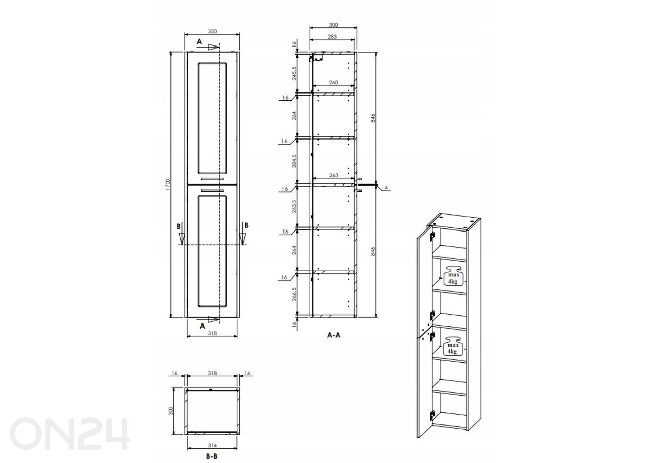 Vannitoakapp Sintra 170 cm suurendatud
