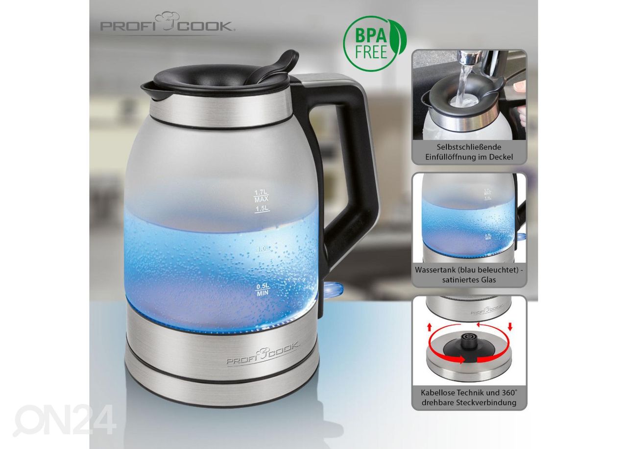 Veekeetja ProfiCook 1,7 L suurendatud