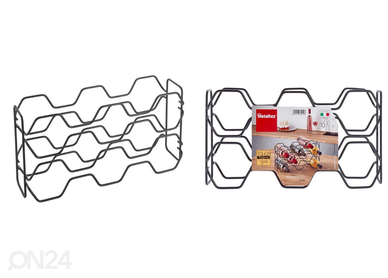 Veiniriiul 10 pudelile Hexagon, 43x12x11 cm, must suurendatud