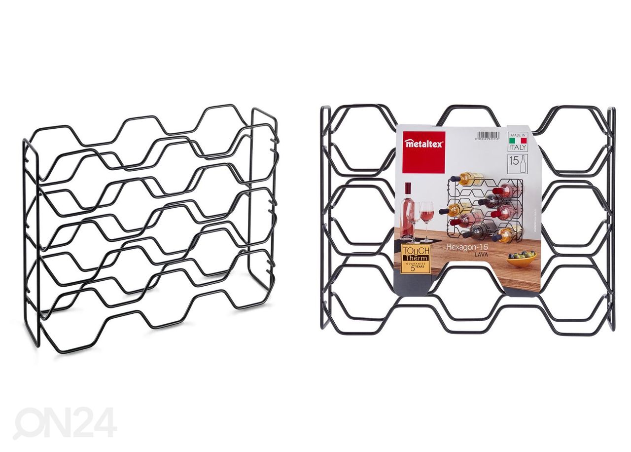 Veiniriiul 15 pudelile Hexagon, 43x12x34 cm, must suurendatud