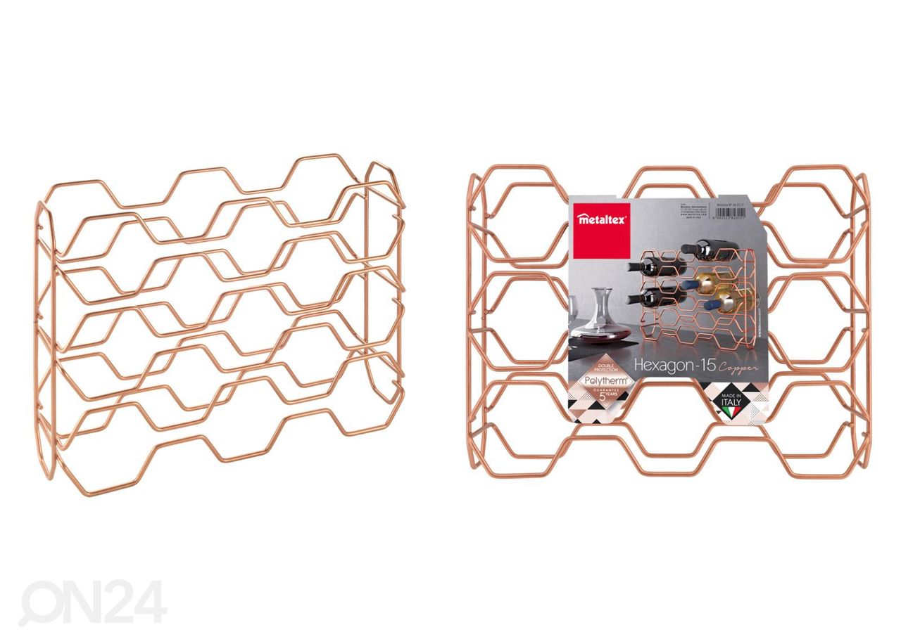 Veiniriiul 15 pudelile Hexagon, 43x12x34 cm, pronks suurendatud