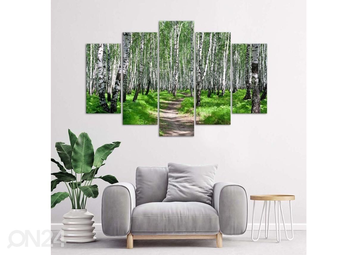 Viieosaline seinapilt Birch forest 100x70 cm suurendatud