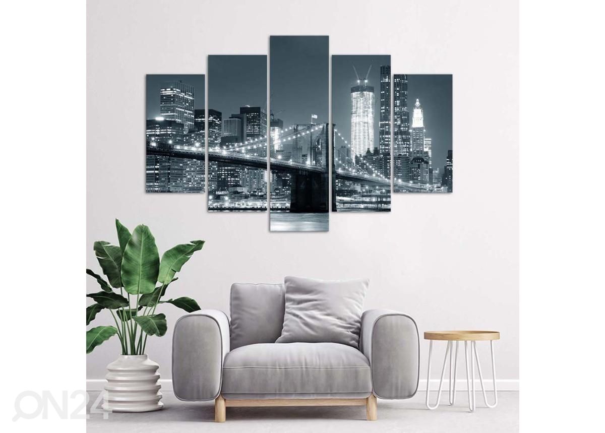 Viieosaline seinapilt Black and white Brooklyn Bridge 200x100 cm suurendatud