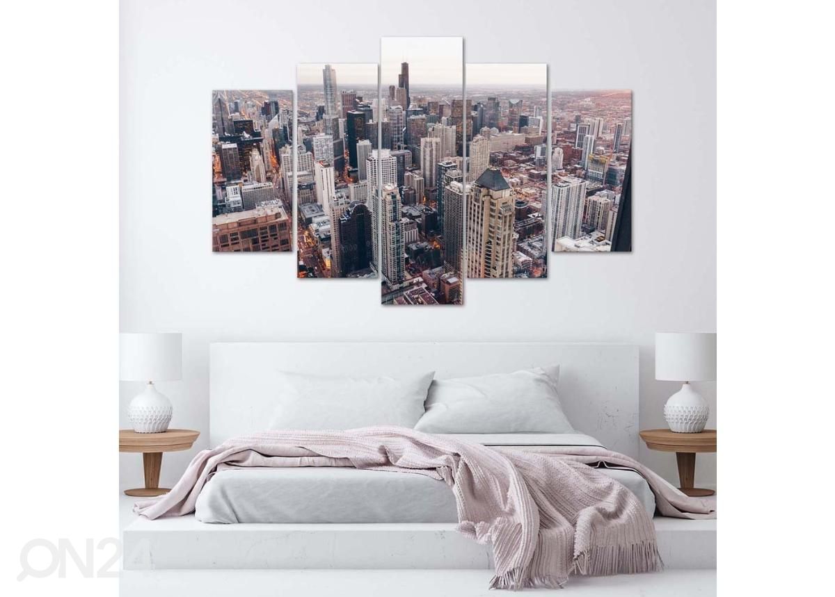 Viieosaline seinapilt Chicago Skyscrapers 150x100 cm suurendatud