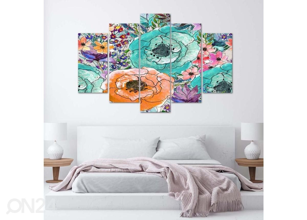 Viieosaline seinapilt Composition from flowers 100x70 cm suurendatud