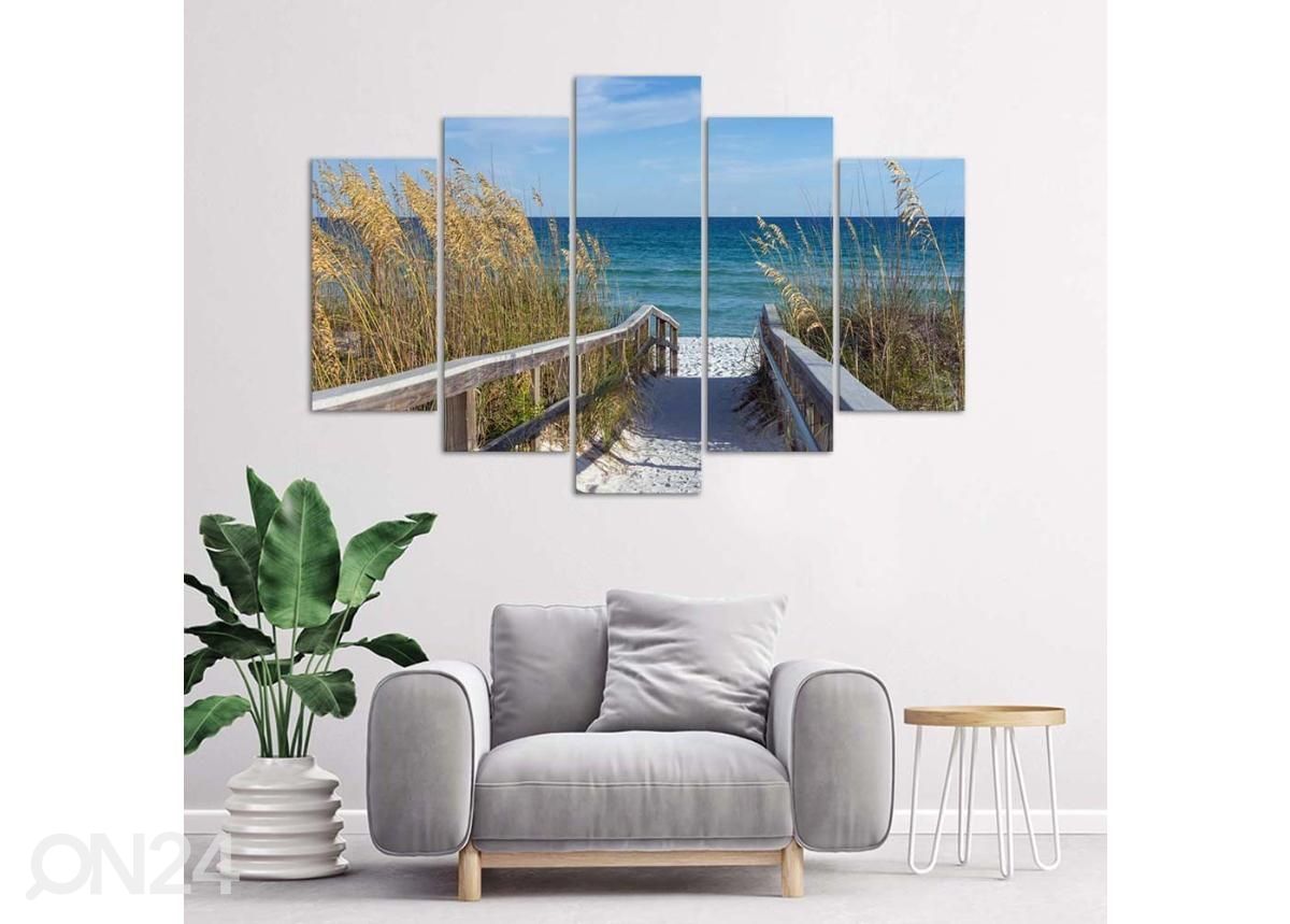 Viieosaline seinapilt Descend to the Beach 100x70 cm suurendatud