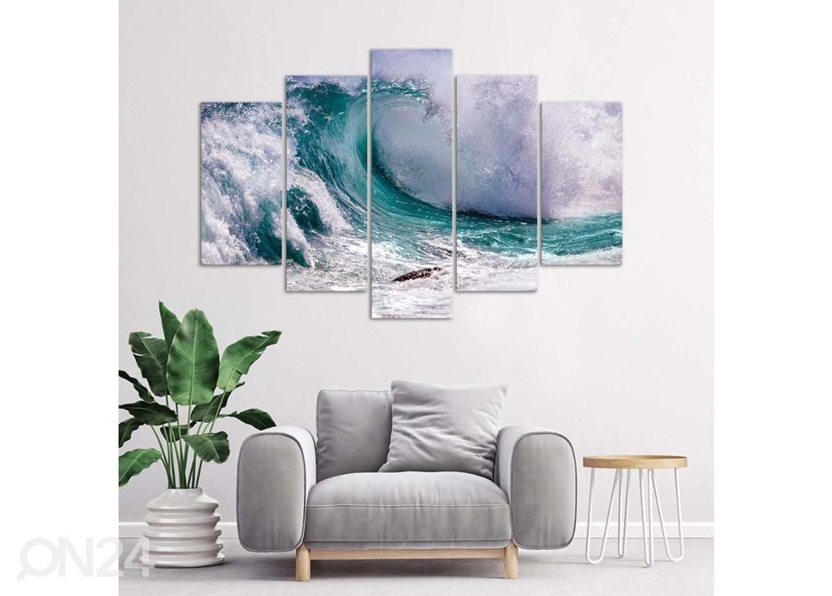 Viieosaline seinapilt Foaming Wave 100x70 cm suurendatud