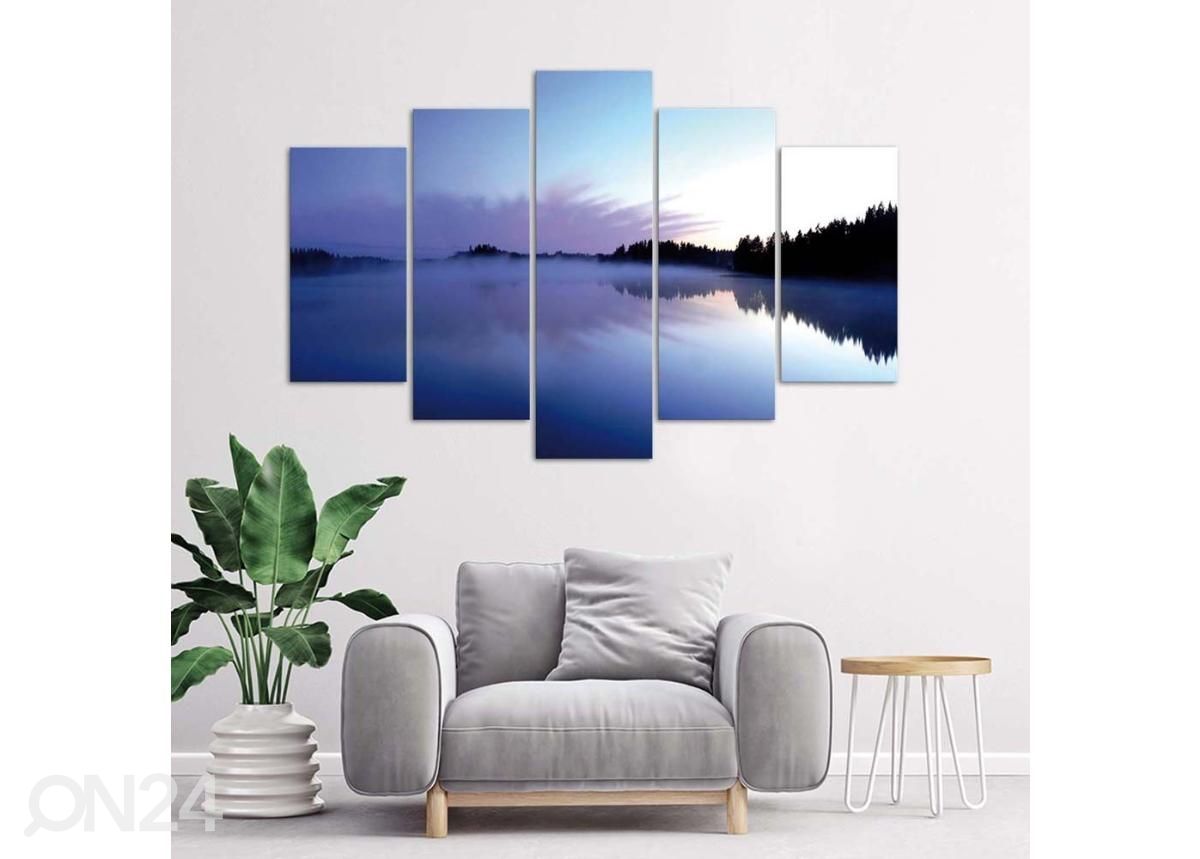 Viieosaline seinapilt Fog over the lake 100x70 cm suurendatud