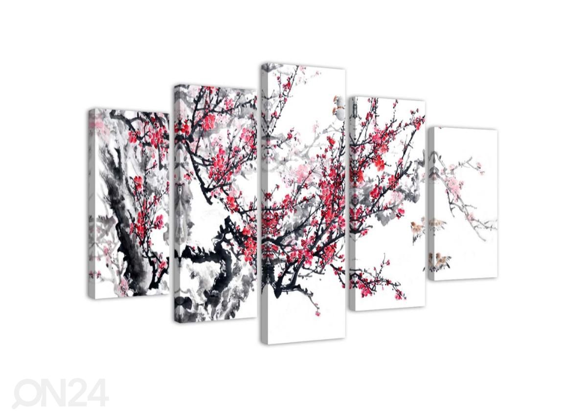 Viieosaline seinapilt Japanese Cherry 150x100 cm suurendatud
