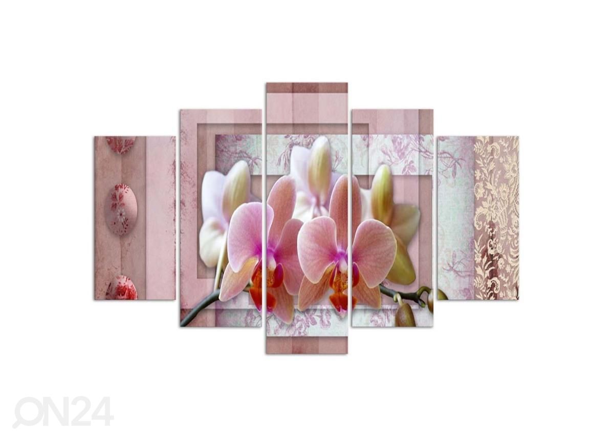 Viieosaline seinapilt Pink Orchid 100x70 cm suurendatud