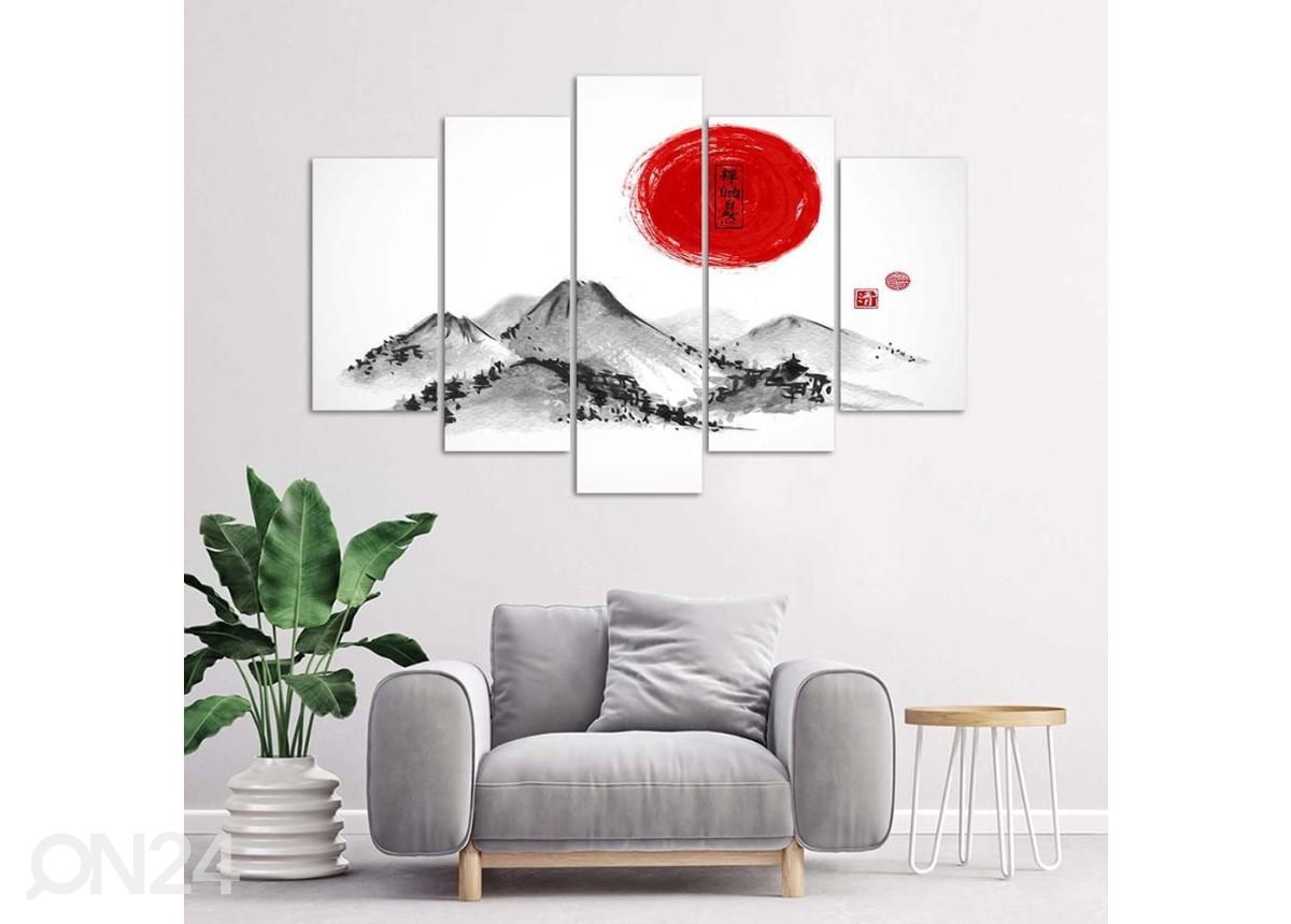 Viieosaline seinapilt Sun Over Japan 200x100 cm suurendatud