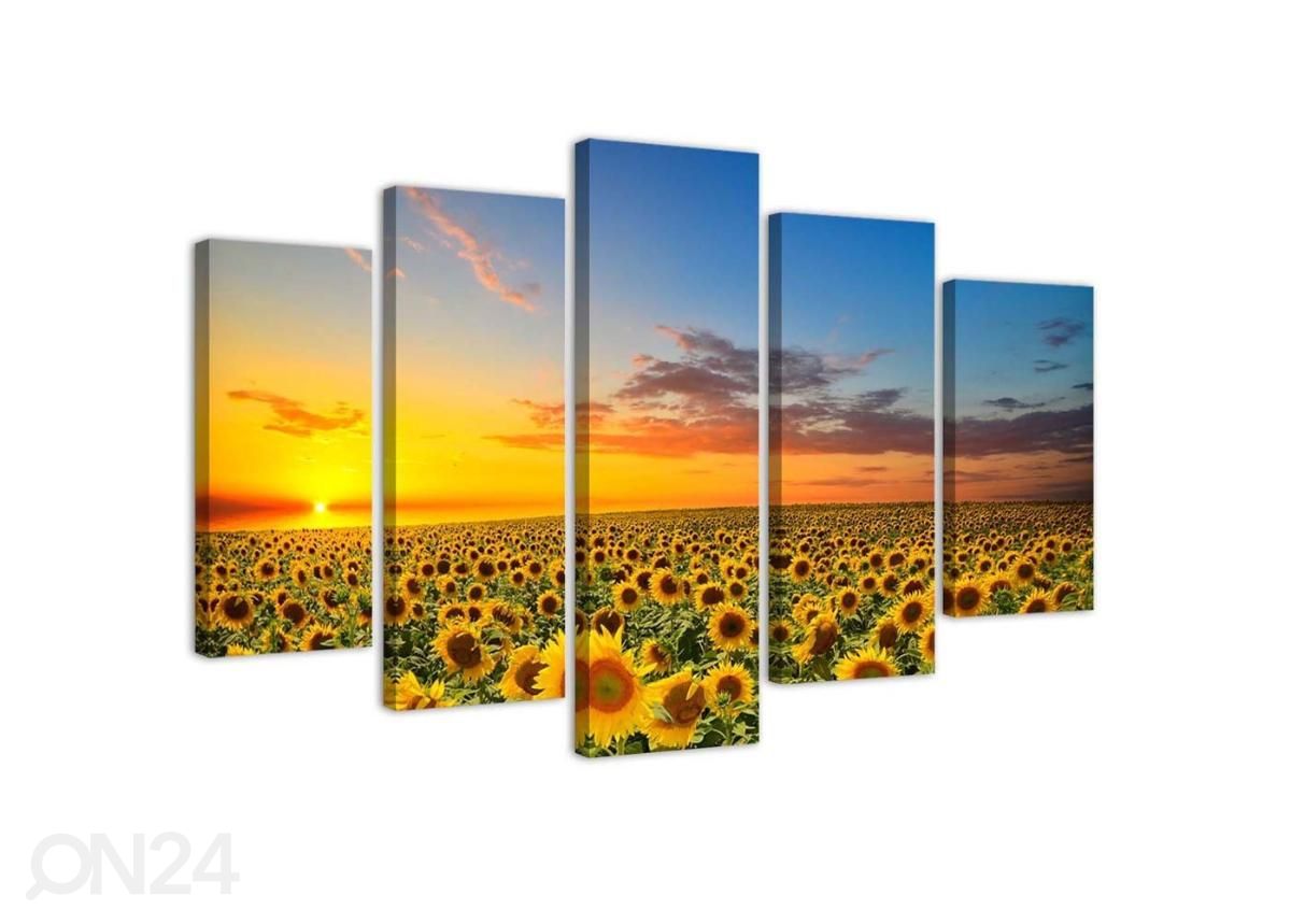 Viieosaline seinapilt Sunflowers in the meadow 200x100 cm suurendatud