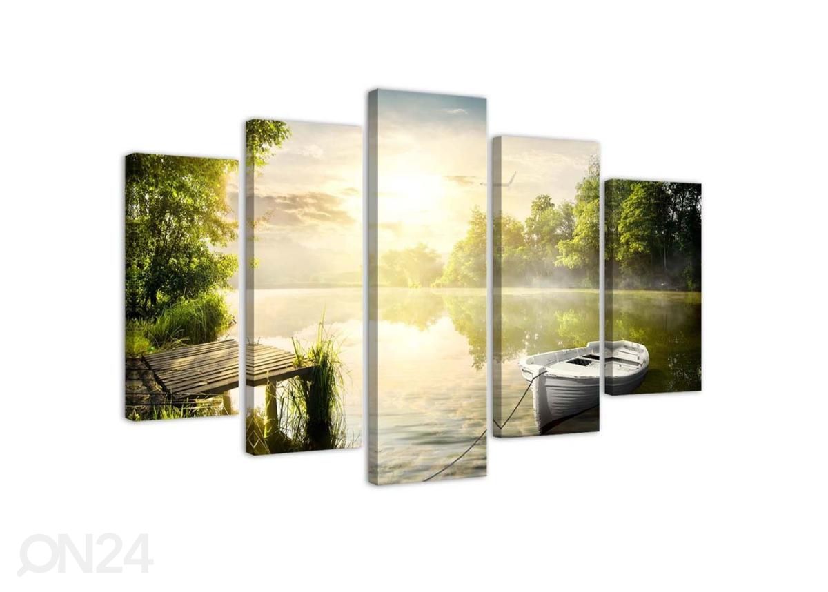 Viieosaline seinapilt Sunrise over the lake 150x100 cm suurendatud