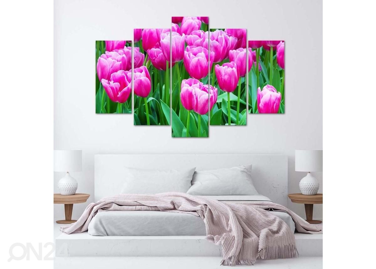 Viieosaline seinapilt White and Red Tulips 100x70 cm suurendatud