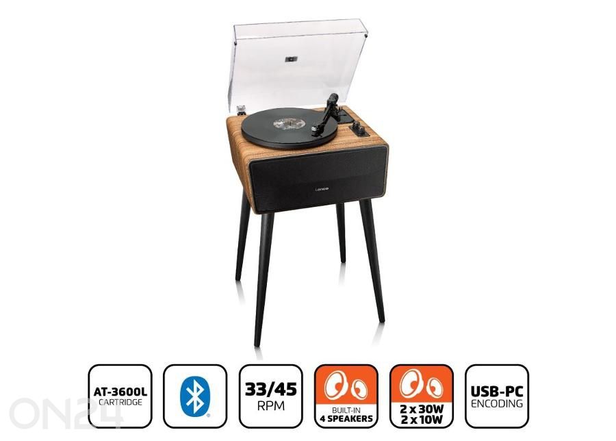 Vinüülplaadimängija jalgadel integreeritud kõlaritega Lenco LS570OK suurendatud