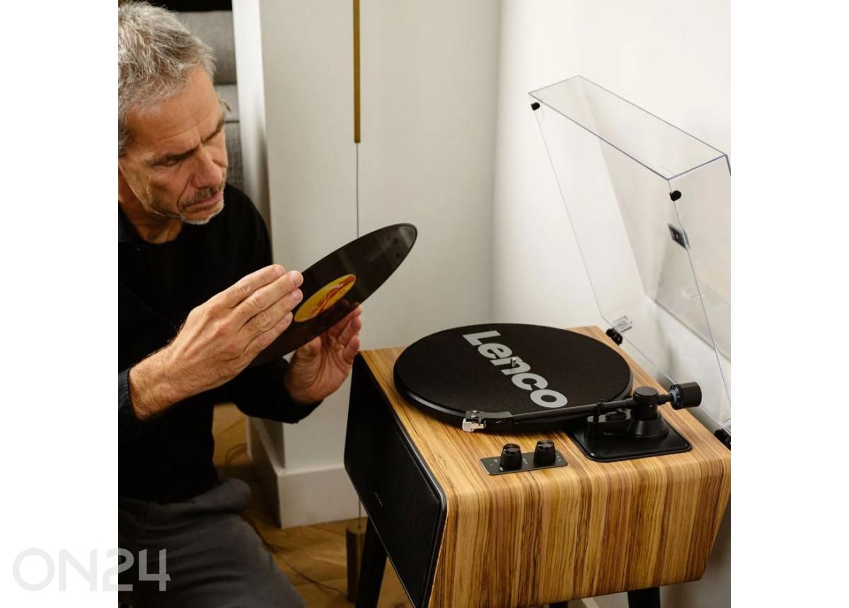 Vinüülplaadimängija jalgadel integreeritud kõlaritega Lenco LS570OK suurendatud