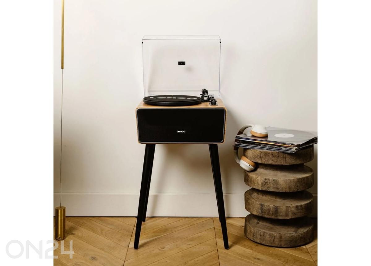 Vinüülplaadimängija jalgadel integreeritud kõlaritega Lenco LS570OK suurendatud