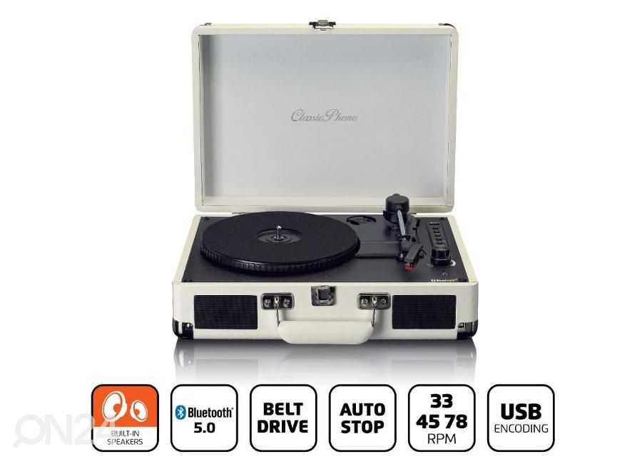 Vinüülplaadimängija kohvris Lenco TT115CR, kreem suurendatud