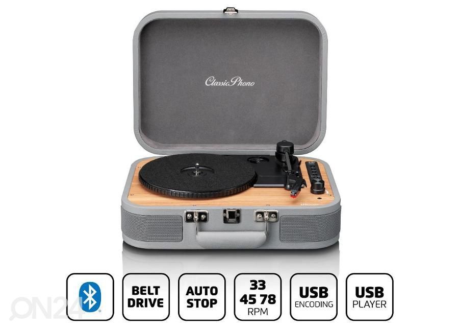 Vinüülplaadimängija kohvris Lenco TT116GY, hall suurendatud