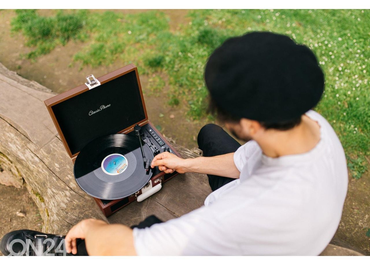 Vinüülplaadimängija kohvris Lenco TT120BNWH, valge-pruun suurendatud