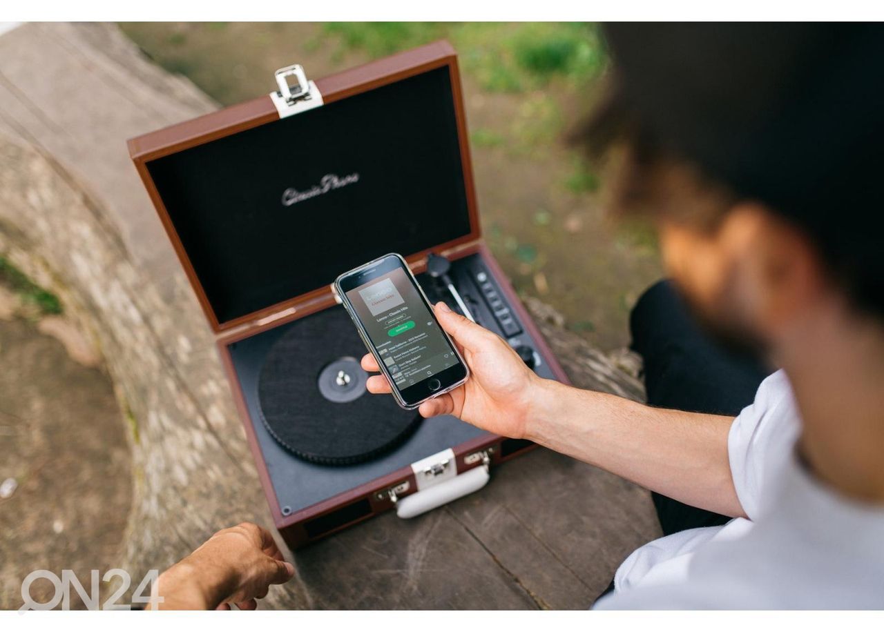 Vinüülplaadimängija kohvris Lenco TT120BNWH, valge-pruun suurendatud