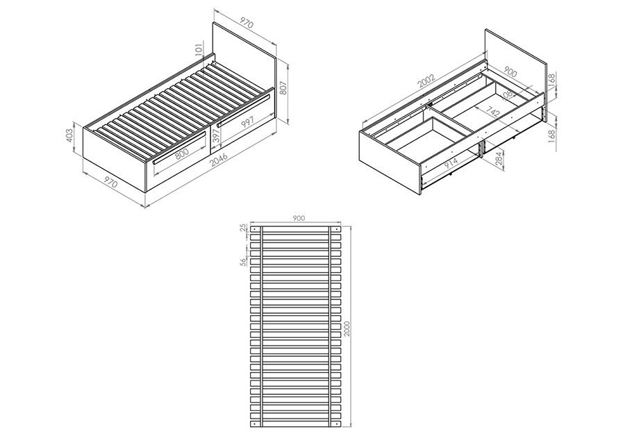 Voodi 90x200 cm suurendatud