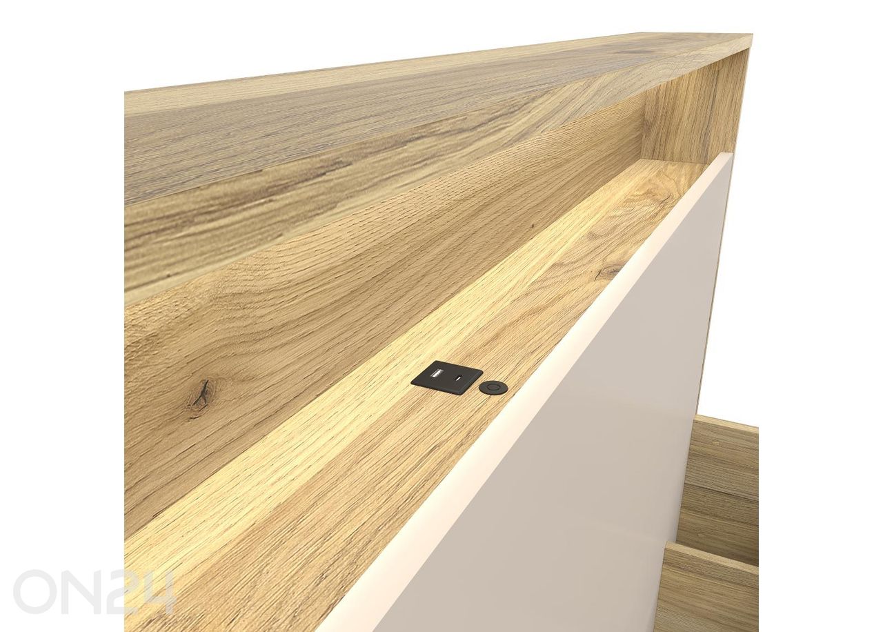 Voodi Dalva LED-valgustuse ja pesukastiga 60x200 cm suurendatud