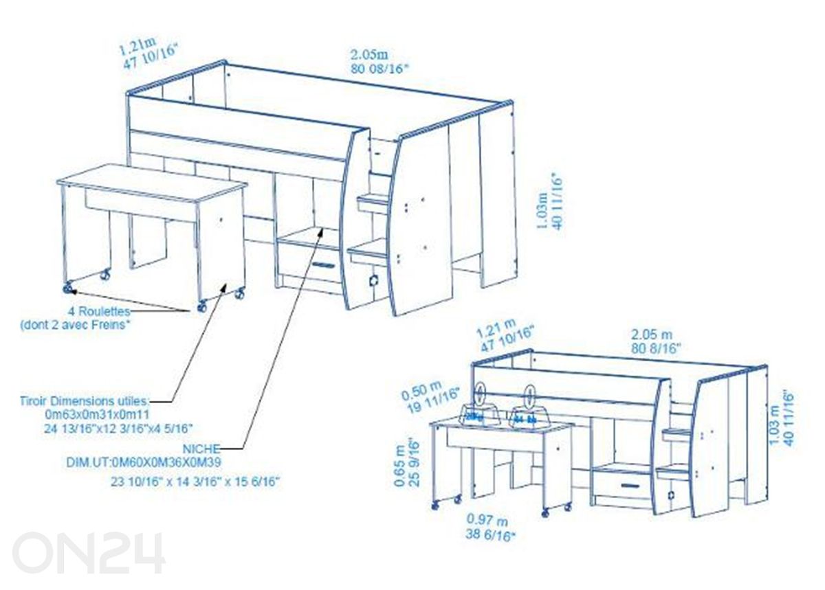Voodi Nano Combi 90x200 cm suurendatud