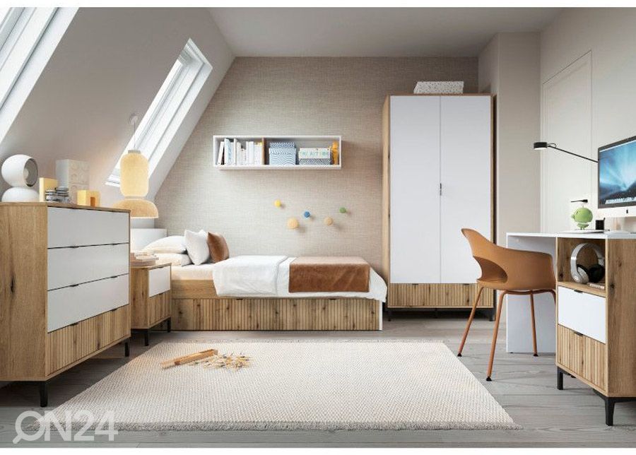 Voodi Ricko 120x200 cm, valge/tamm suurendatud