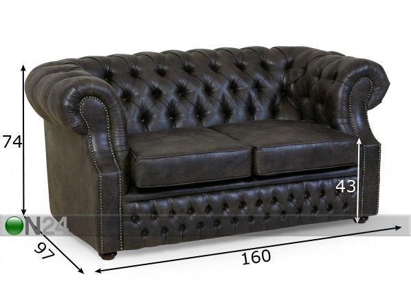2-kohaline diivan Chesterfield mõõdud