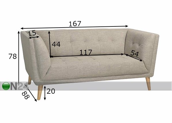 2-kohaline diivan Palemo mõõdud