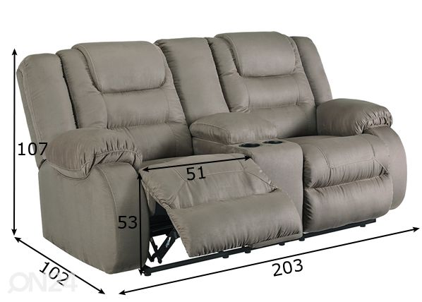 2-kohaline diivan recliner mõõdud