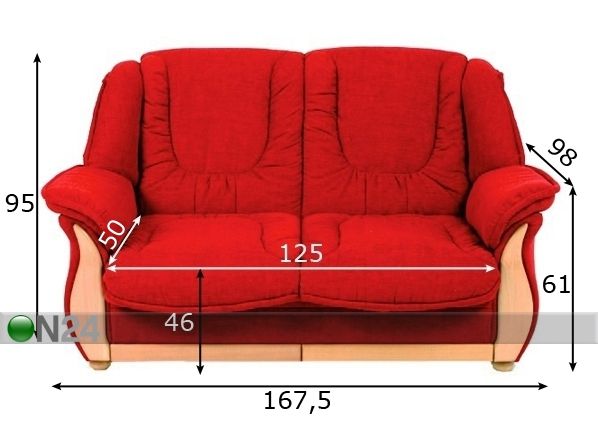 2-kohaline diivan Sirje mõõdud