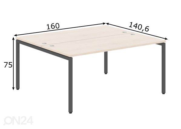 2-kohaline kontorilaud Xten-S 160 cm mõõdud