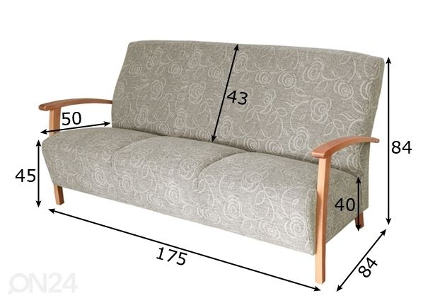 3-kohaline diivan Bora mõõdud