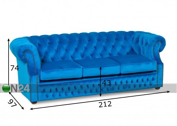3-kohaline diivan Chesterfield mõõdud