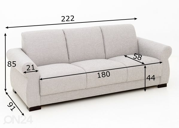 3-kohaline diivan Coco mõõdud