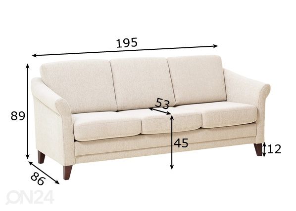 3-kohaline diivan Linda mõõdud