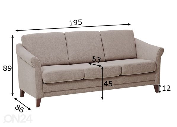 3-kohaline diivan Linda mõõdud