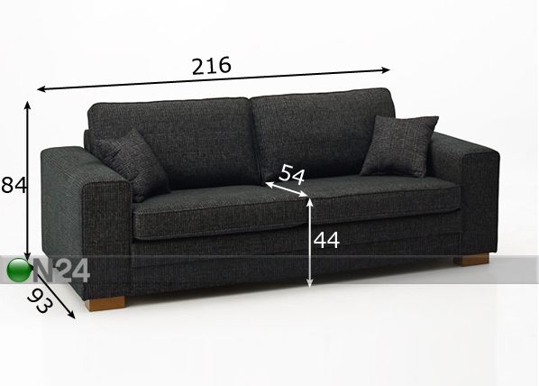 3-kohaline diivan Oona mõõdud