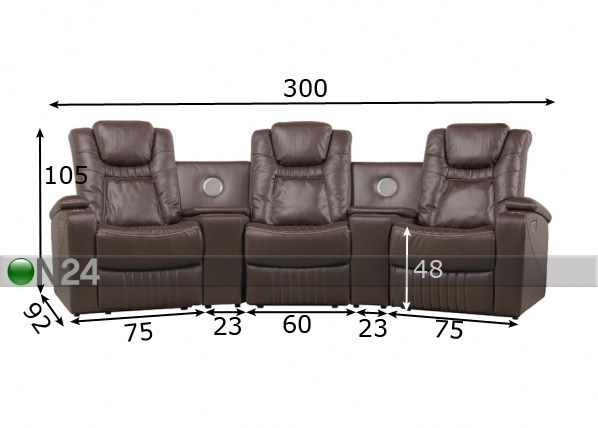 3-kohaline diivan Relax-Kino mõõdud