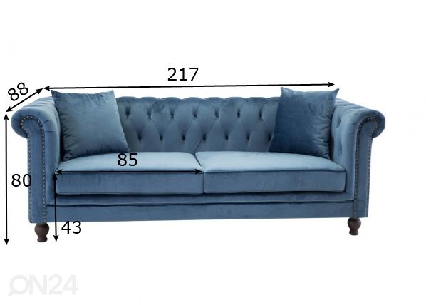 3-kohaline diivan Velvet mõõdud