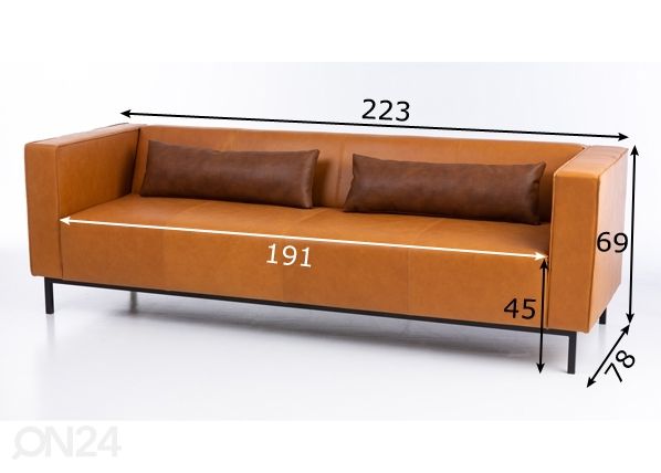 3-kohaline nahkdiivan Office + padjad mõõdud